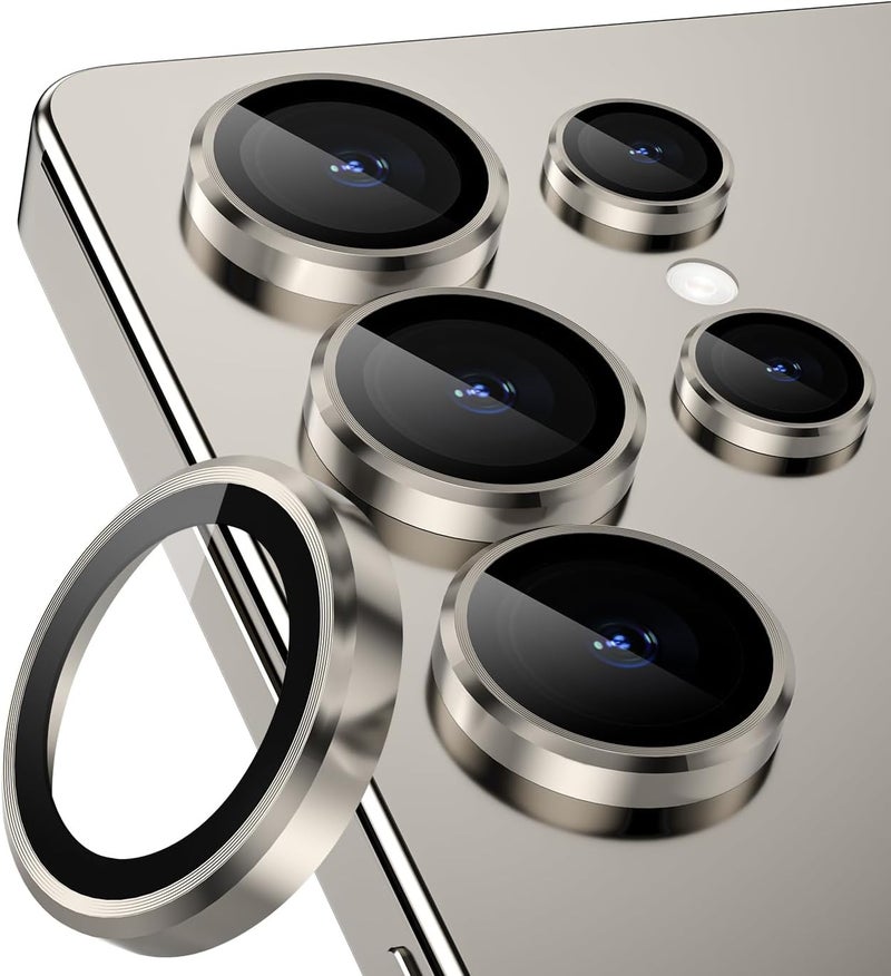 CloudValley for Samsung Galaxy S25 Ultra Camera Lens Protector, 9H Tempered Glass + Aluminum Alloy Individual Lens Protective Ring, [1 Second Installaion] Ultra-HD Glass Cover,Titanium Gray - Image 1